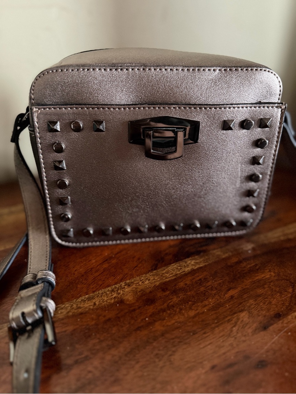 Gianni Bini Metallic Bronze Studded Crossbody Bag Rockstud Style Purse